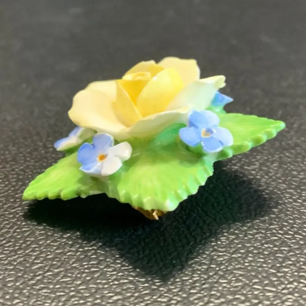 Vintage Denton China Bone China Yellow Rose Brooch Pin Made In England Mint